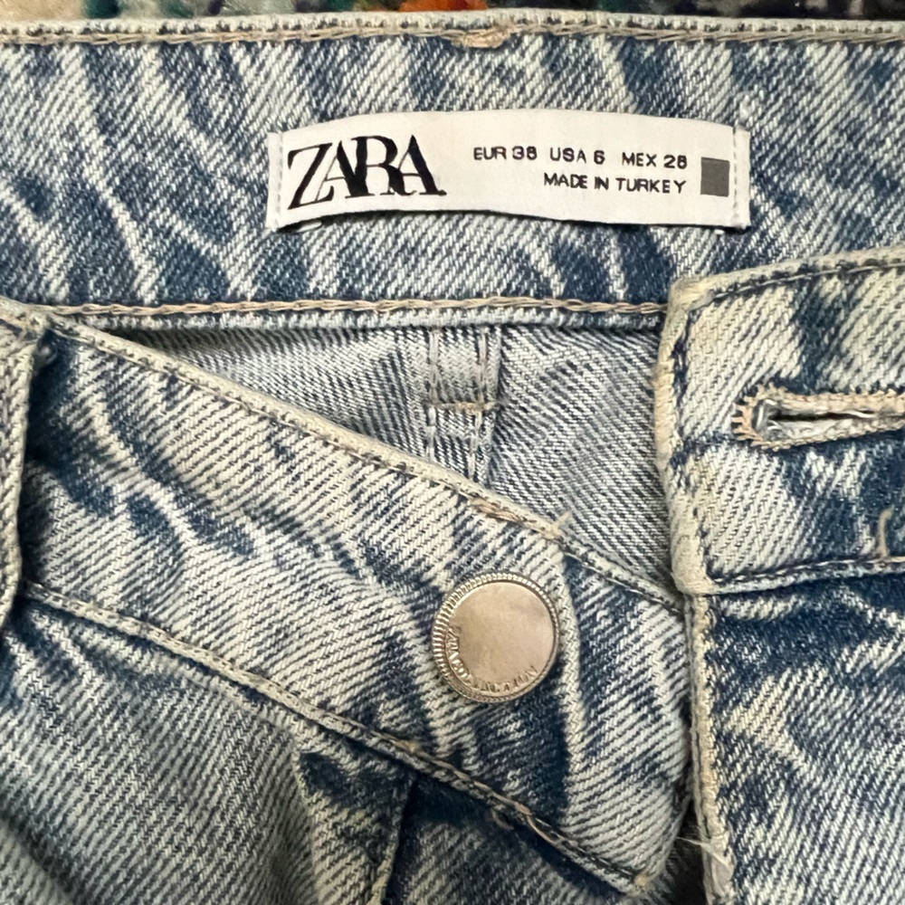 Zara Ripped High Rise Straight Jeans - Picture 2 of 3